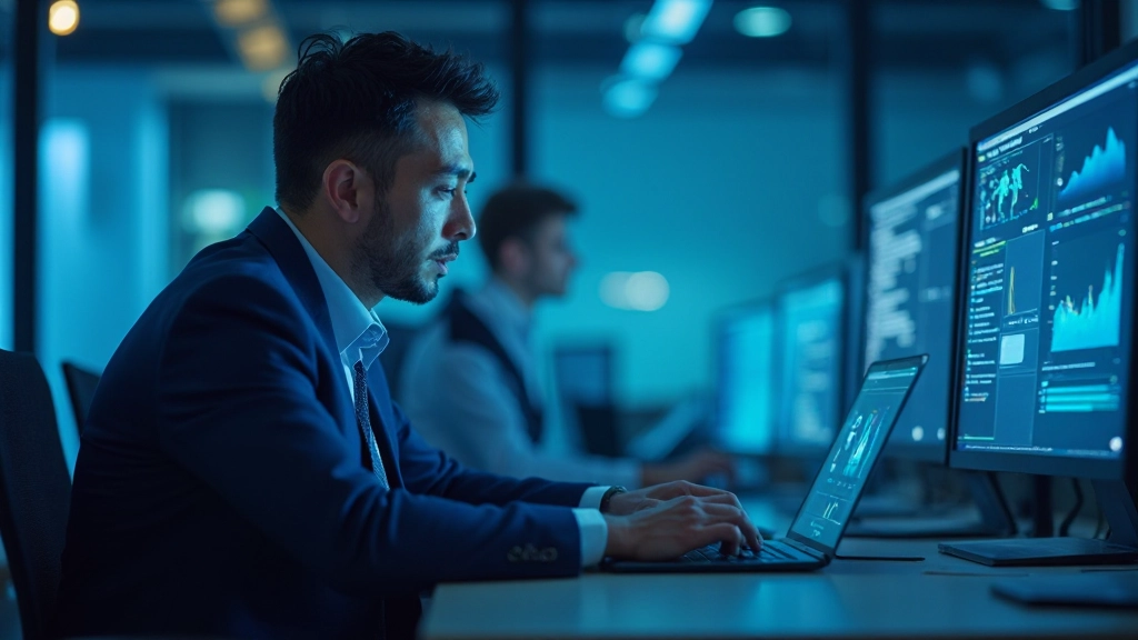 Профессиональный рабочий стол с защищённым компьютером и панелью мониторинга безопасности