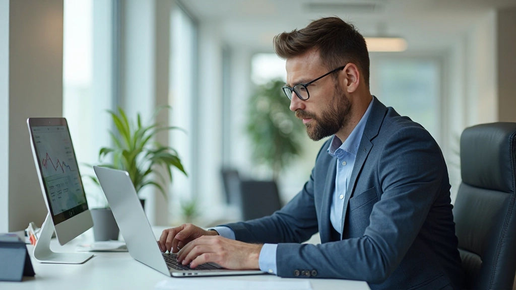 Человек анализирует финансовые данные на ноутбуке